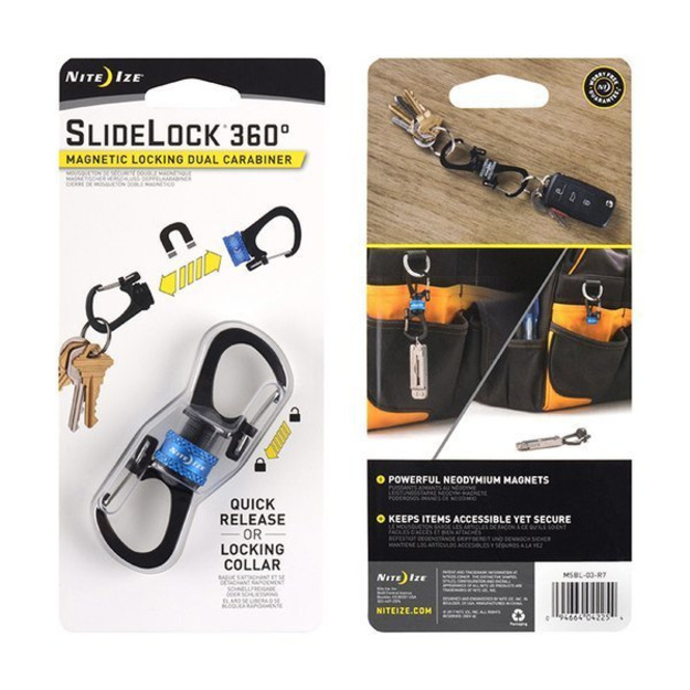 Nite Ize &ndash; SlideLock 360&deg; Magnetic Double Carabiner &ndash; Blue &ndash; MSBL-03-R7