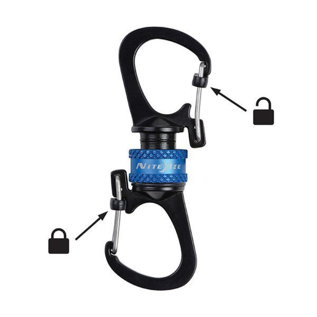 Nite Ize &ndash; SlideLock 360&deg; Magnetic Double Carabiner &ndash; Blue &ndash; MSBL-03-R7