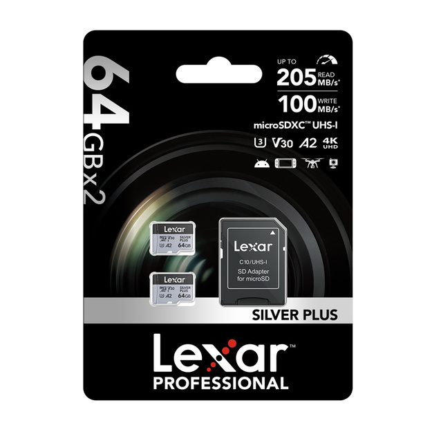 Karta pamięci Lexar High-Performance Silver Plus microSDXC 64GB + adapter