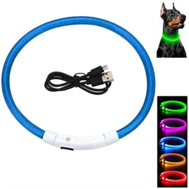Adjustable LED Glowing Dog Collar USB Mix Colors Size L