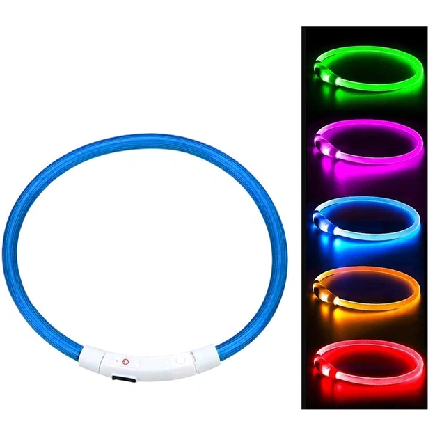 Adjustable LED Glowing Dog Collar USB Mix Colors Size L