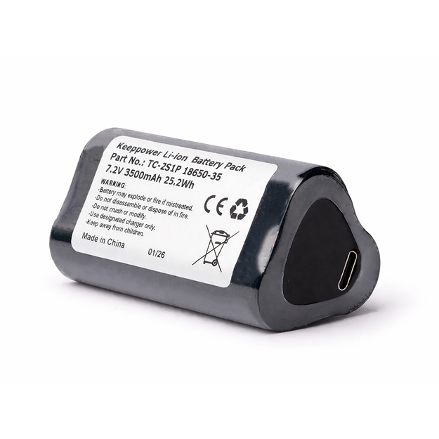 Keeppower 2S1P 18650 akumulatoru bloks 7,2V 3500mAh 25,2Wh ar Type-C ieeju/izeju un DC5521 (5,5 x 2,1 mm)