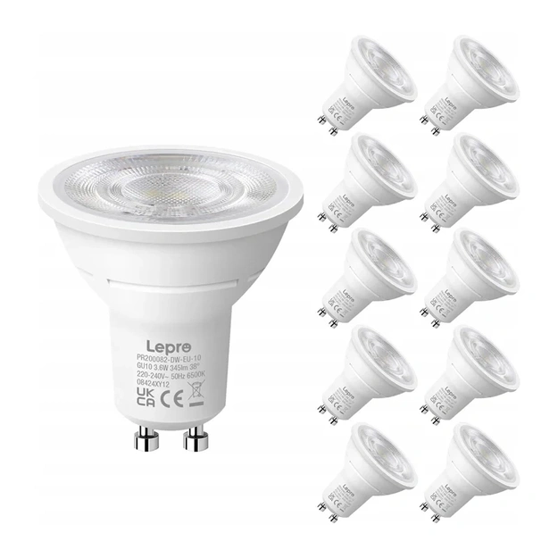 LEPRO 200082-DW-EU-10 GU10 LED Bulb, 3.6W, 345 lm, 6500K, 38&deg;, Energy Class E, 10 pcs.