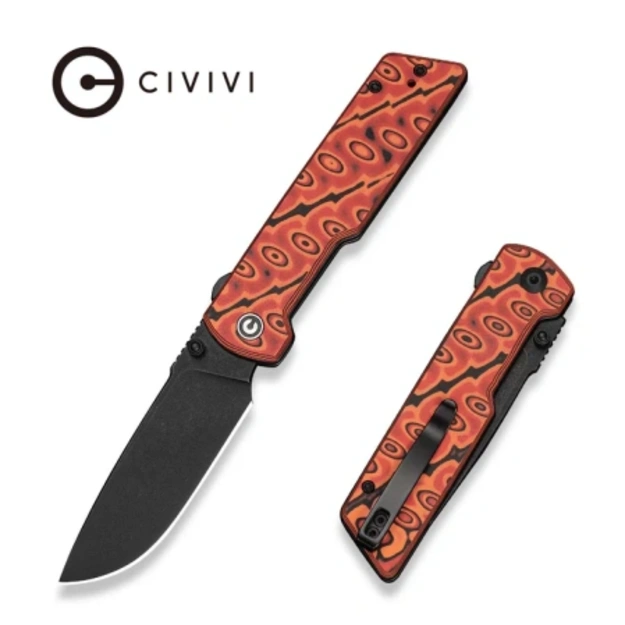 Saliekamais nazis Civivi Zygon Orange / Black Vortex Micarta, Black Stonewashed Nitro-V (C25035-2)