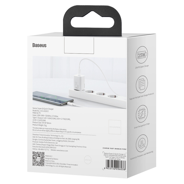 Sienas lādētājs Baseus Super Si Fast Charger 1C 25W (balts)