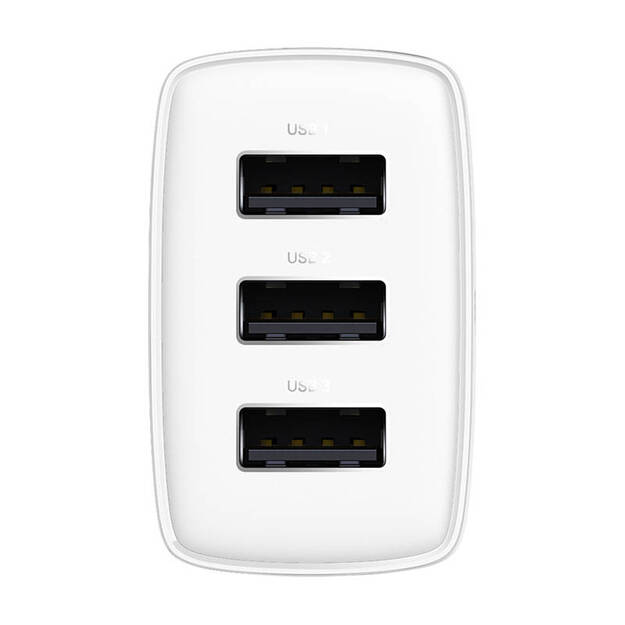 Baseus kompaktais ātrais lādētājs, 3x USB, 17 W (balts)