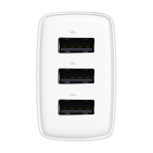 Baseus kompaktais ātrais lādētājs, 3x USB, 17 W (balts)