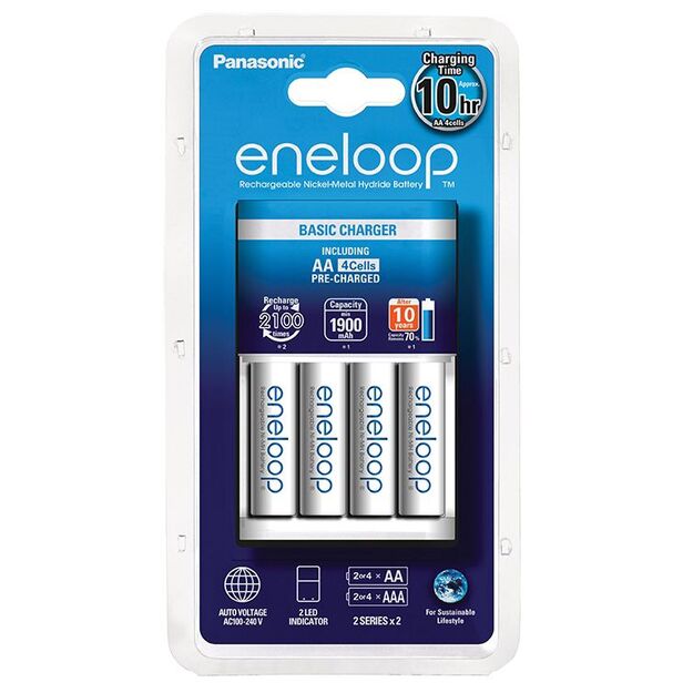 Panasonic Eneloop lādētājs BQ-CC51E + 4 gab R6/AA Eneloop 2000mAh BK-3MCCE uzlādējamās baterijas