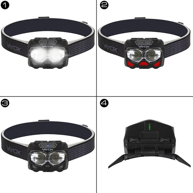 VAYOX uzlādējama galvas lampa ar kustības detektoru 500lm VA0078