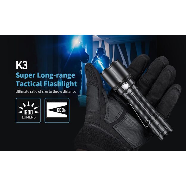 CYANSKY K3 īpa&scaron;i liela darbības rādiusa taktiskais lukturītis (600 m, 1600 lūmeni)