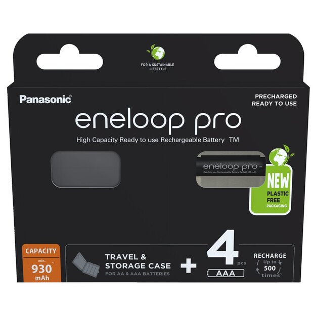 Panasonic Eneloop PRO Ni-MH 930mAh x 4 uzlādējamās baterijas R03 + kaste BK-4HCDEC4BE