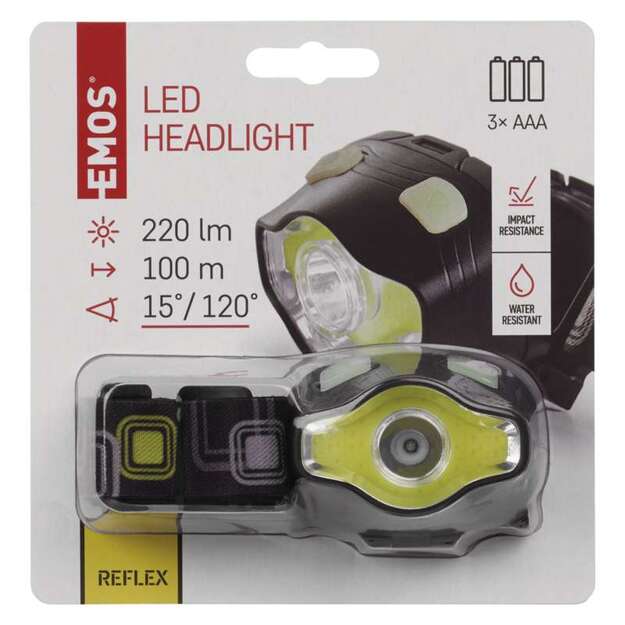 Galvas lukturītis EMOS COB LED 220 lm, 100m, 3xAAA P3536