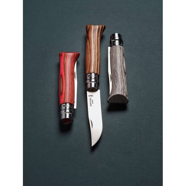 Opinel knife No.8 Laminated Brown with stainless steel blade and brown birch handle