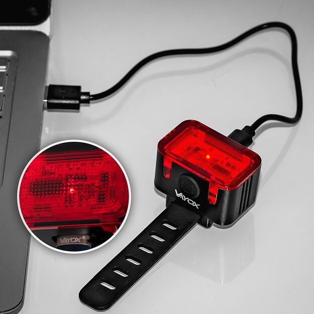 Vayox aizmugurējā velosipēda gaisma 300lm 16*LED USB-C VA0152