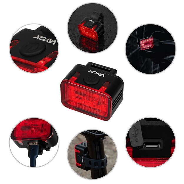 Vayox aizmugurējā velosipēda gaisma 300lm 16*LED USB-C VA0152