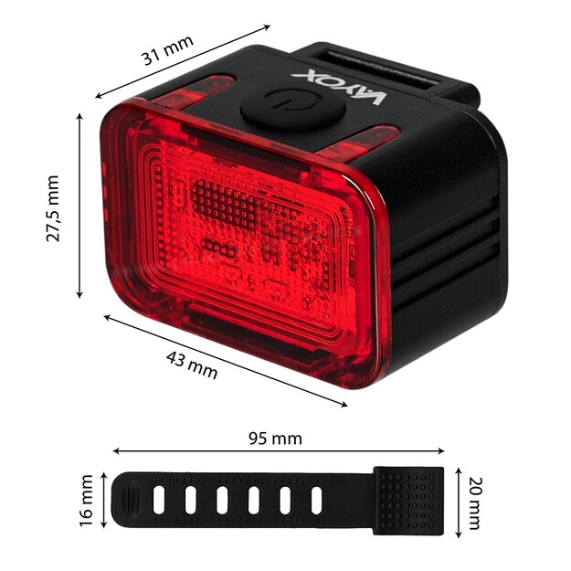 Vayox aizmugurējā velosipēda gaisma 300lm 16*LED USB-C VA0152