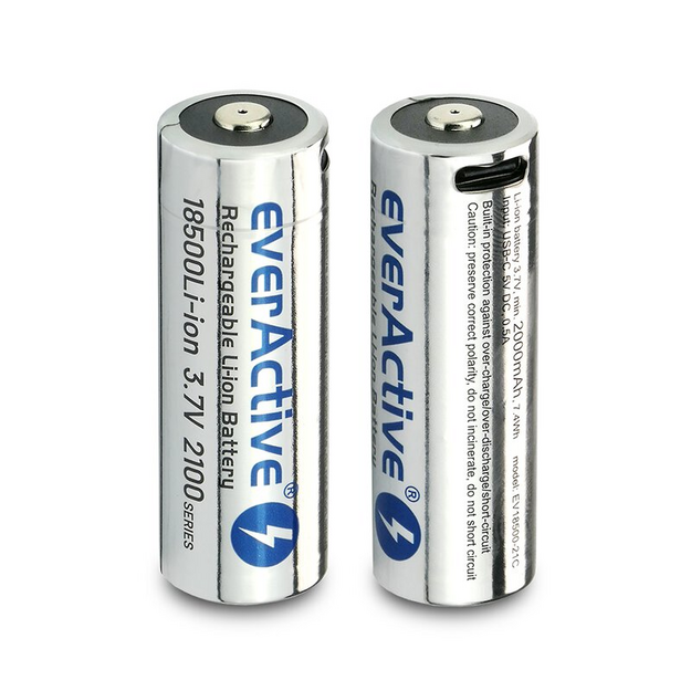 everActive 18500 3.7V Li-ion 2100mAh USB-C akumulators ar aizsardzību