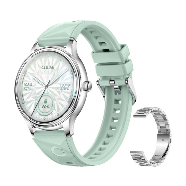 COLMI L28 Smart Watch (Silver-green + silver steel strap)