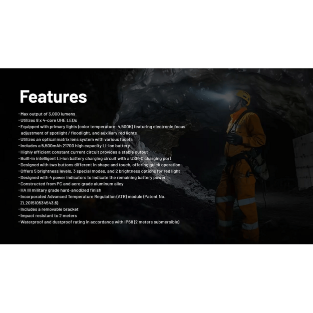 Nitecore HC75 UHE Headlamp 3000lm E-Focus