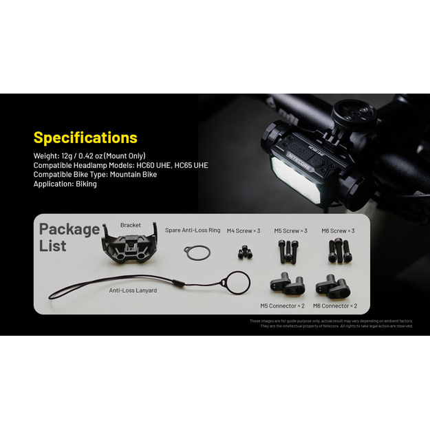 Nitecore BM06 velosipēda luktura stiprinājums HC60 UHE un HC65 UHE modeļiem