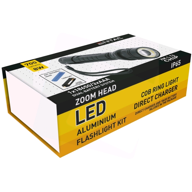 Uzlādējama alumīnija lukturis 8W 18650 700lm Zoom