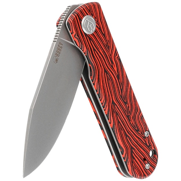 Kubey saliekamais nazis NEO Red / Black Damascus G10, apstrādāts ar pērlī&scaron;u strūklu AUS-10, ražotājs Keanu Alfaro (KU371E)