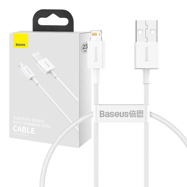 Baseus Superior sērijas kabelis no USB uz Lightning, 2,4A, 0,25 m (balts)