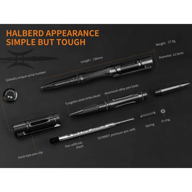 Fenix ​​T5 alumīnija taktiskā pildspalva