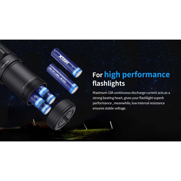 3300mah uzlādējams 18650 akumulators XTAR ar aizsardzību