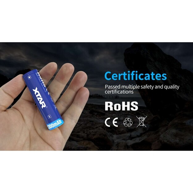 3300mah uzlādējams 18650 akumulators XTAR ar aizsardzību