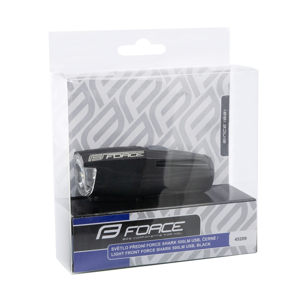 Priek&scaron;ējais lukturis FORCE Shark 500 USB (melns)