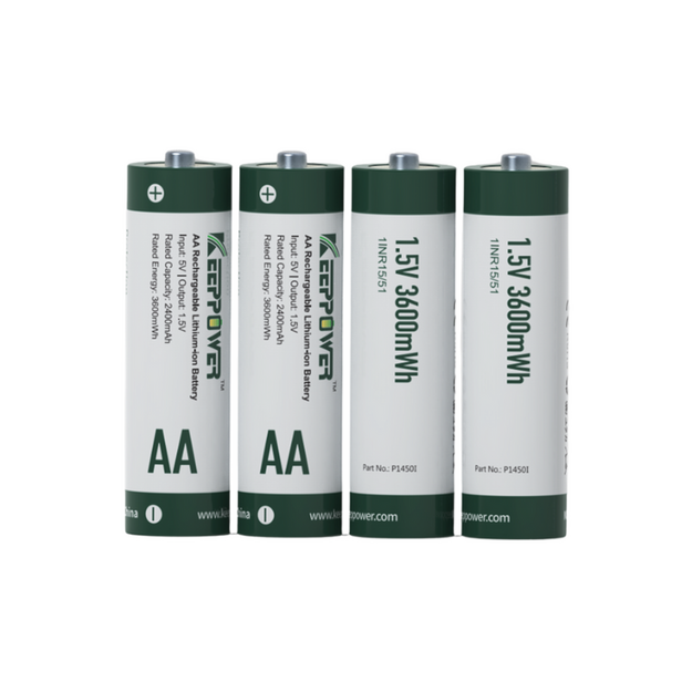 Keeppower I4 Lādētājs ar 4 x 1.5V AA Litija jonu baterijām (3600 mWh) &ndash; USB-C Ieeja