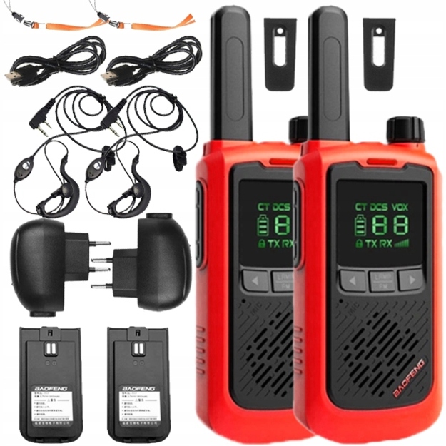Baofeng BF-T17 rācijas ar lukturīti, 2 gab., sarkanas