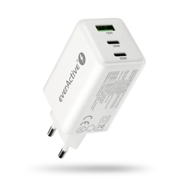 everActive GaN SC-655Q maiņstrāvas lādētājs ar USB portu un 2 USB-C PD PPS QC4+ 65W