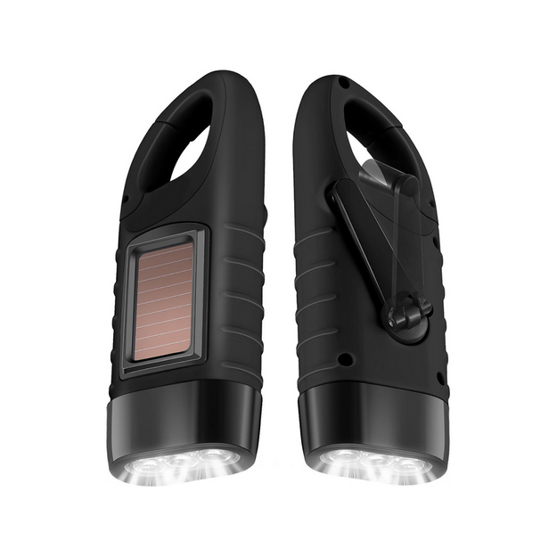 LED lukturis ar dinamo un saules bateriju