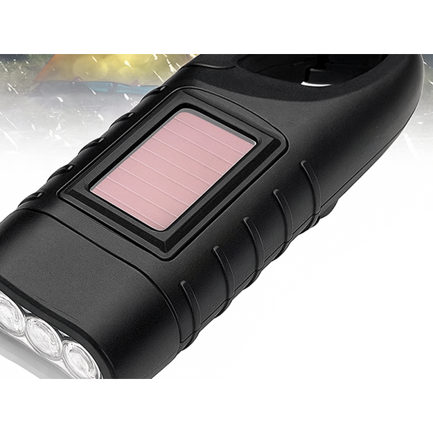 LED lukturis ar dinamo un saules bateriju