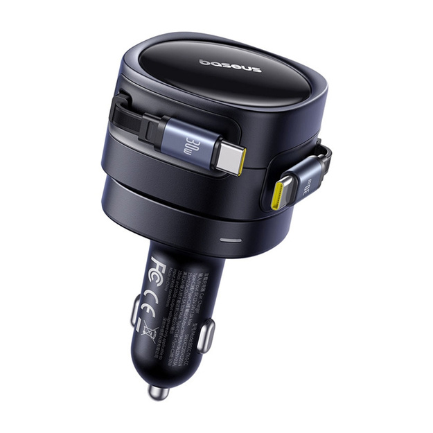 Baseus Enjoyment Max auto lādētājs ar USB-C+USB-C kabeļiem 60 W melns