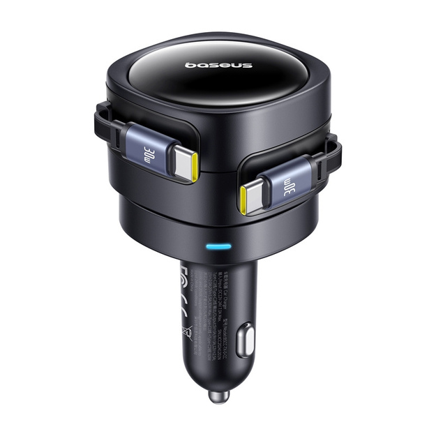 Baseus Enjoyment Max auto lādētājs ar USB-C+USB-C kabeļiem 60 W melns