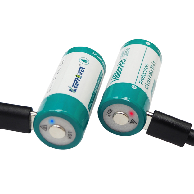 Keeppower RCR123A &ndash; 3 V &ndash; 1000 mAh litija jonu akumulators (uzlādējams caur USB-C) P1634TC