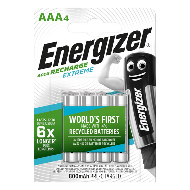 Energizer Extreme 800 mAh AAA HR3 1,2 V uzlādējamās baterijas 4gab