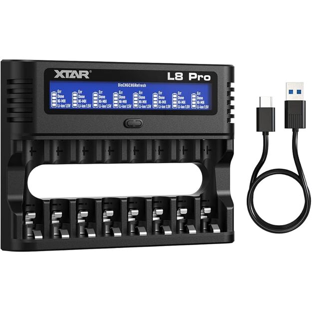 XTAR L8 Pro lādētājs AA / AAA 1,5V Li-ion un 1,2V Ni-MH baterijām