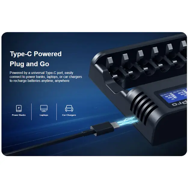 XTAR L8 Pro lādētājs AA / AAA 1,5V Li-ion un 1,2V Ni-MH baterijām