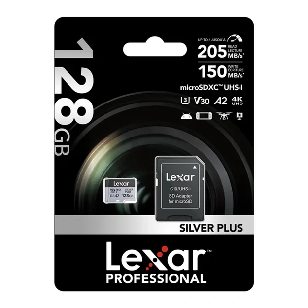 Karta pamięci Lexar High-Performance Silver Plus microSDXC 128GB + adapter