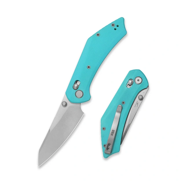 Geo Knife DIVID Folding Knife Stonewash M390 Blade, Tiffany Blue G10 GEO2507F