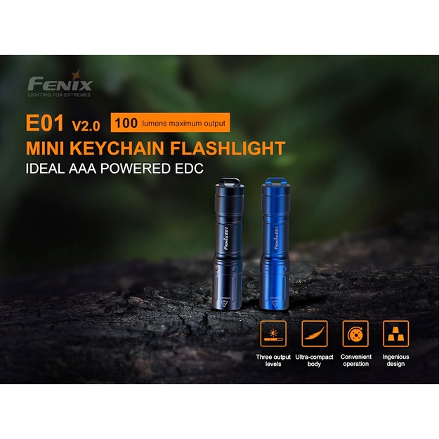 Fenix E01 V2.0 Keychain LED Flashlight, blue