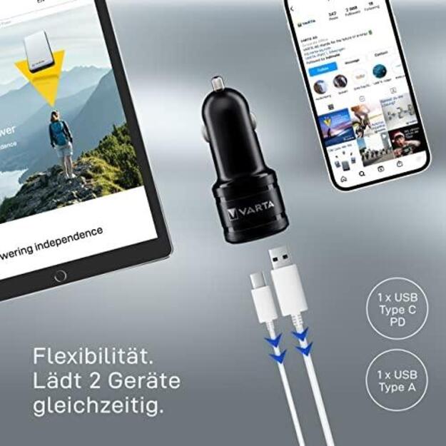 VARTA auto lādētājs ar dubultu USB ligzdu 57932