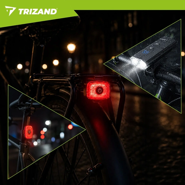 Trizand 1300lm LED Bicycle Light Front and Rear Set with Powerbank Function