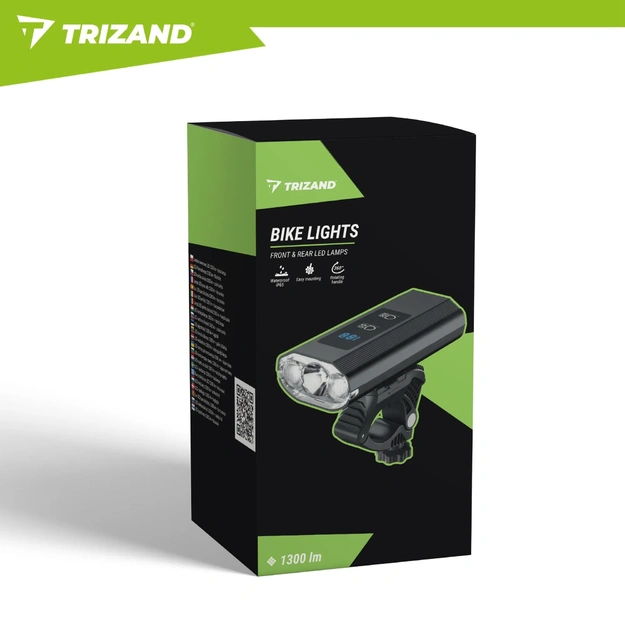 Trizand 1300lm LED Bicycle Light Front and Rear Set with Powerbank Function