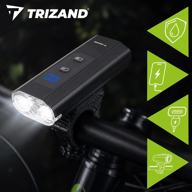 Trizand 1300lm LED Bicycle Light Front and Rear Set with Powerbank Function