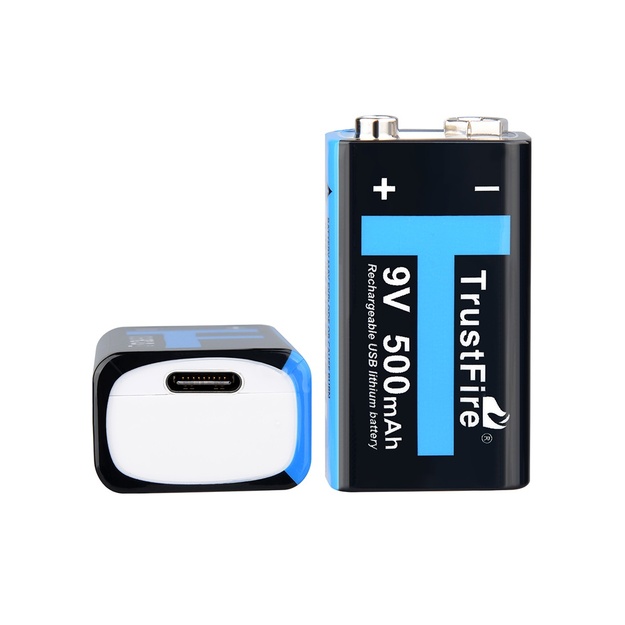 Trustfire 9V 6LR61 6F22 500mAh Li-ion Rechargeable Battery with USB-C Port and Protection